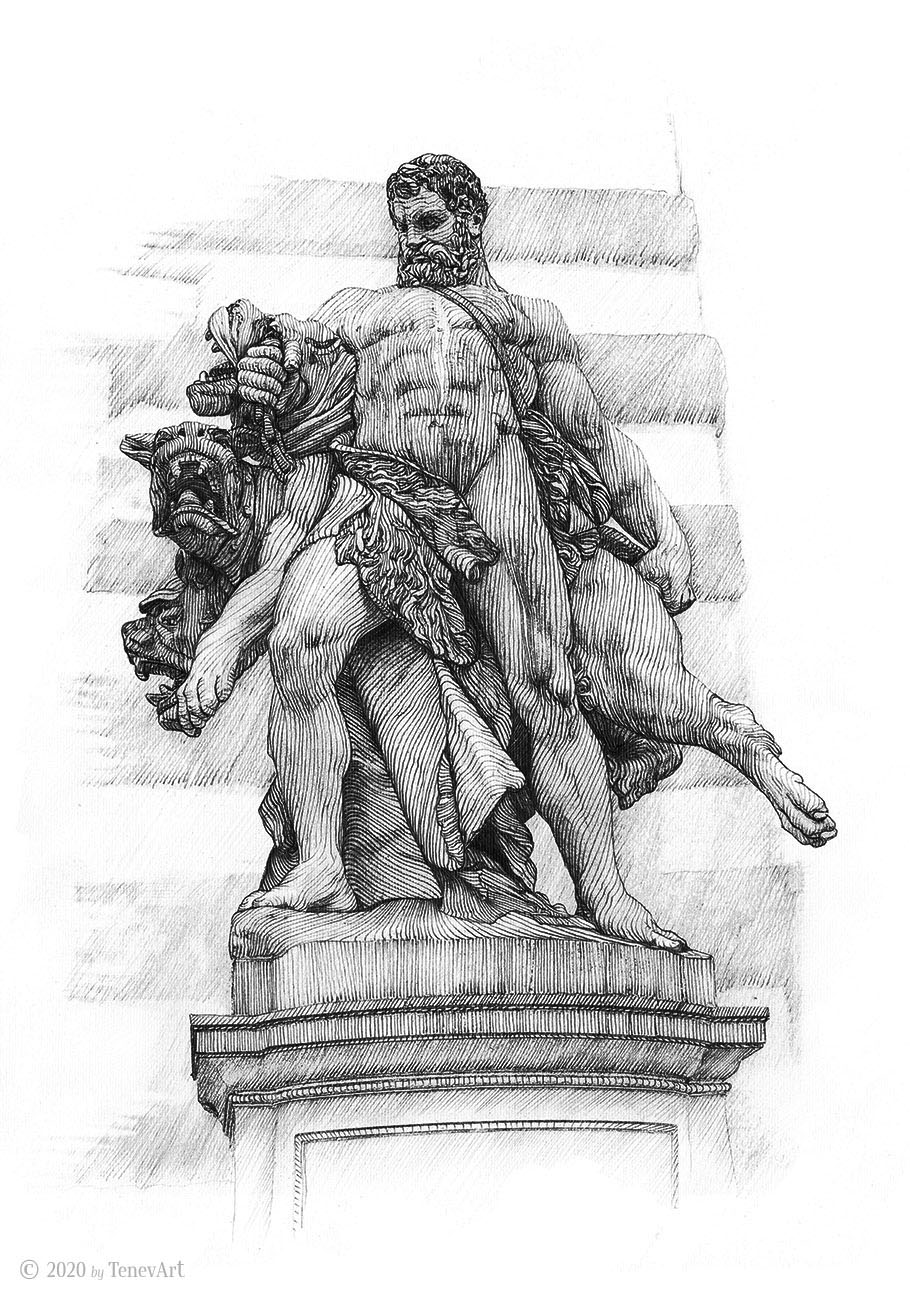 sculpture: HERCULES from MICHAELERPLATZ-VIENNA<br>pencil drawing on paper (2018)<br><br>Original is available • 300 € •