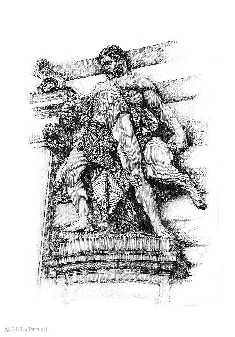 sculpture: HERCULES from MICHAELERPLATZ-VIENNA<br>pencil drawing on paper (2018)<br><br>Original is available • 300 € •