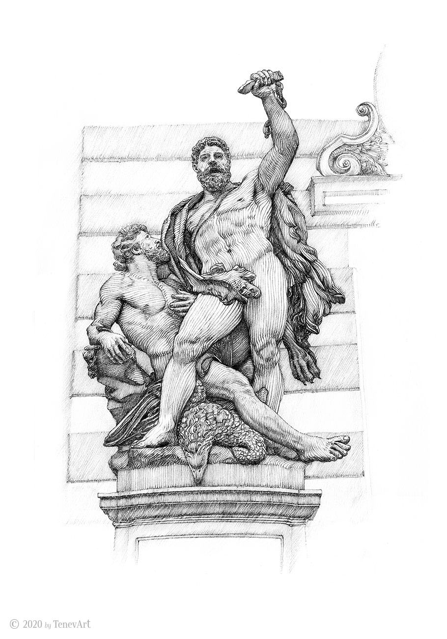 sculpture: HERCULES from MICHAELERPLATZ-VIENNA<br>pencil drawing on paper (2018)<br><br>Original is available • 300 € •