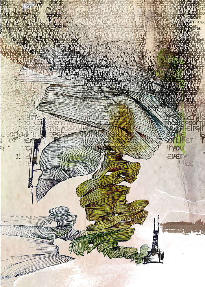 gray flying Bird<br><br>• a digital mix of my typographic and line art with additional digital intervention •