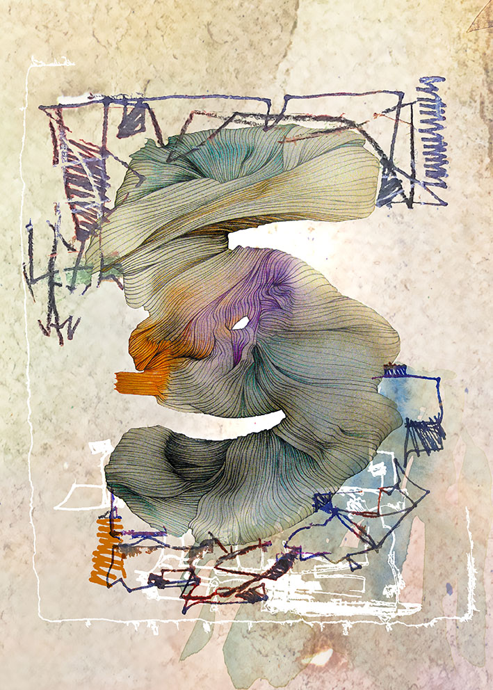 Trinity - oil on canvas, 120x90cm<br><br>• a digital mix of my line art with additional digital intervention •