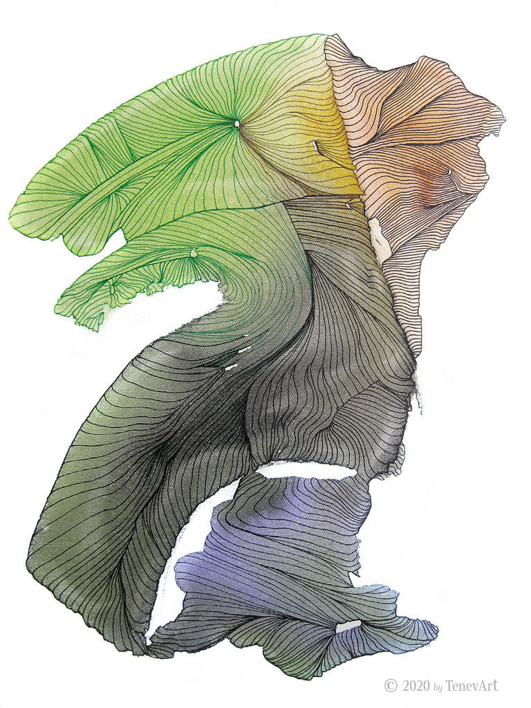 GREEN SILENT DANCER<br>acrylic and markers on canvas-(2012)<br><br>• Original is SOLD •