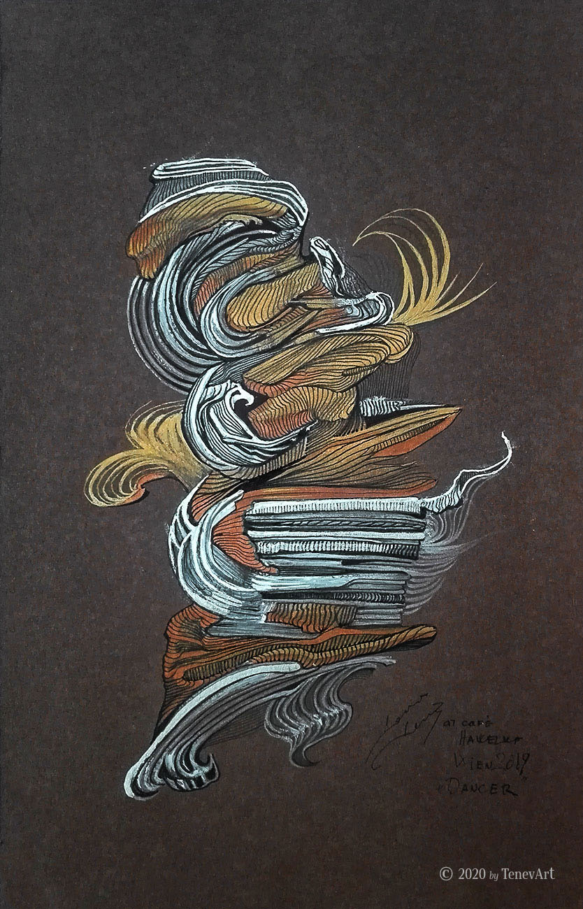 A DANCER IN ECSTASY-III<br>watercolor and markers on brown paper-(2019)<br><br>• Original is SOLD •