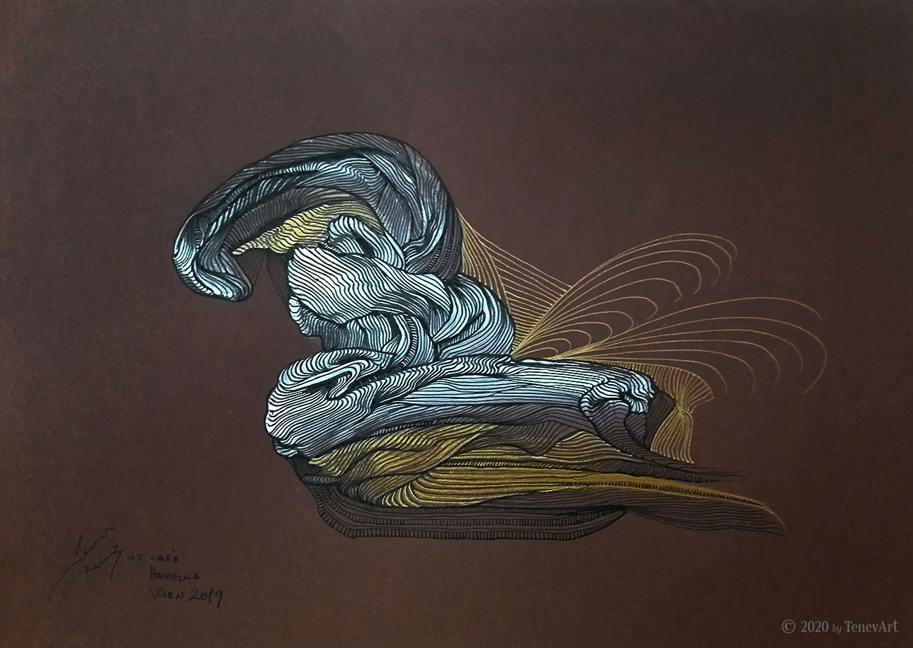 A DANCER IN ECSTASY-V<br>watercolor and markers on brown paper-(2019)<br><br>• Original is SOLD •