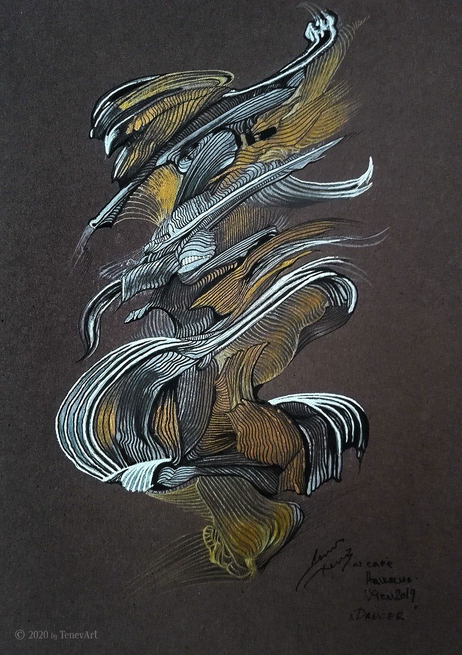 A DANCER IN ECSTASY-IV<br>watercolor and markers on brown paper-(2019)<br><br>• Original is SOLD •