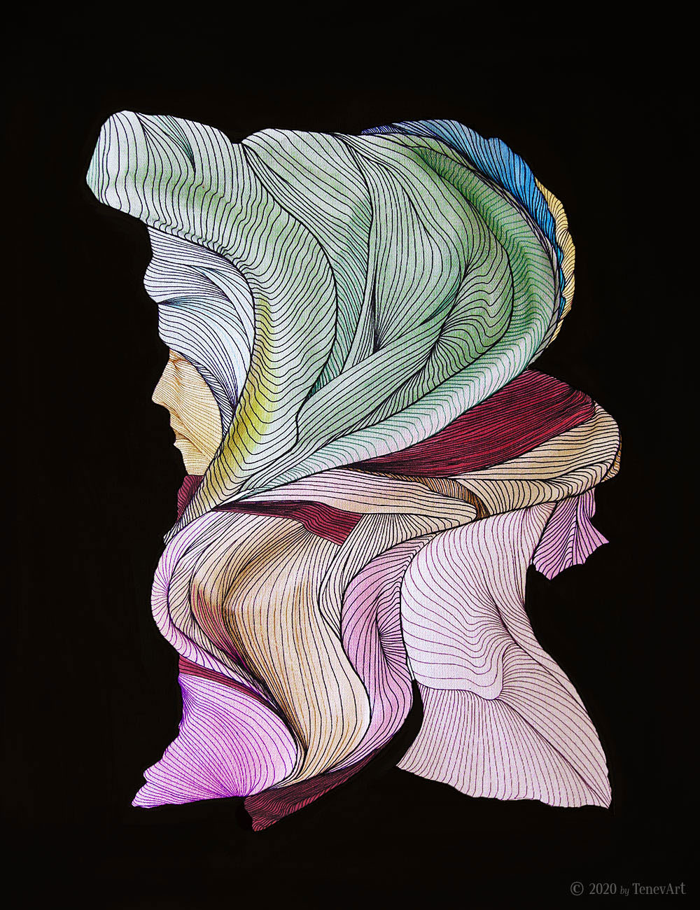 ORIENTAL BRIDE-II<br>acrylic and markers on canvas-(2012)<br><br>• Original is SOLD •